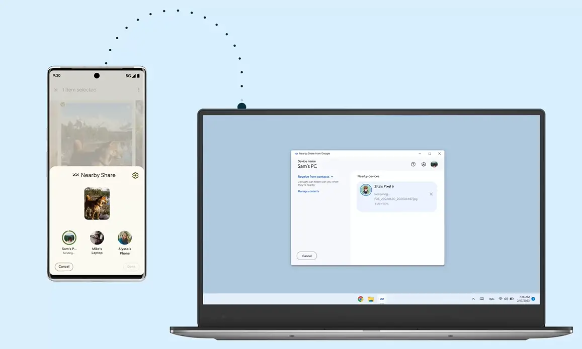 Android phone and laptop exchanging files
